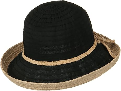 Tape Braid Raffia Straw Hat - Black at Amazon Women's Clothing